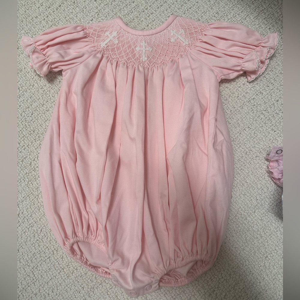Pink smocked cross bubble size 12M